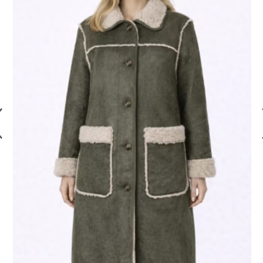 Michael Kors Faux Shearling Coat Olive Hazelnut Warm Winter Size Large. NWT. - Picture 2 of 11